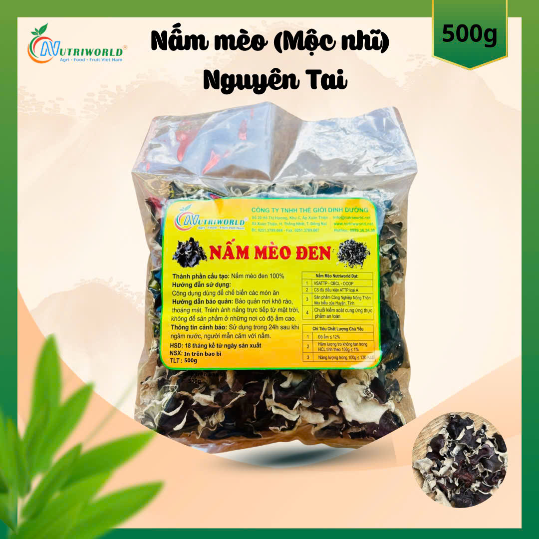 NUTRIWORLD - Nấm mèo đen nguyên tai (500g)