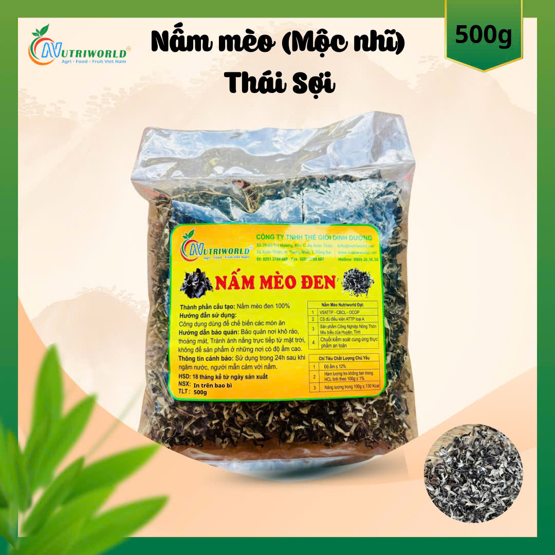 NUTRIWORLD - Nấm mèo đen thái sợi (500g)